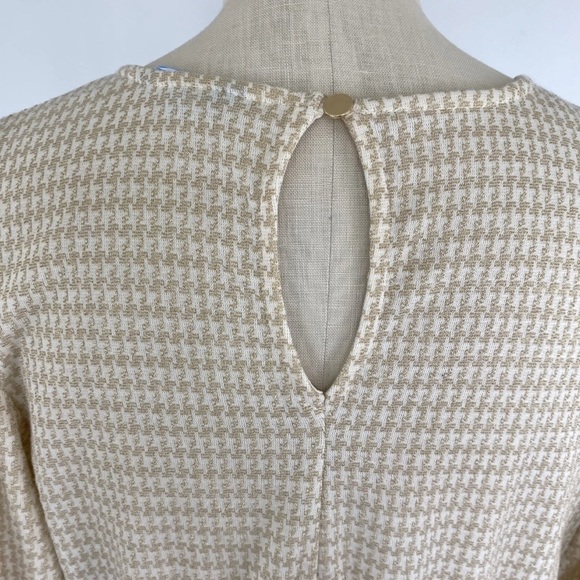 Draper James New Size L Cream Houndstooth Puff Sleeves Tiered Skater Mini Dress - Picture 9 of 13